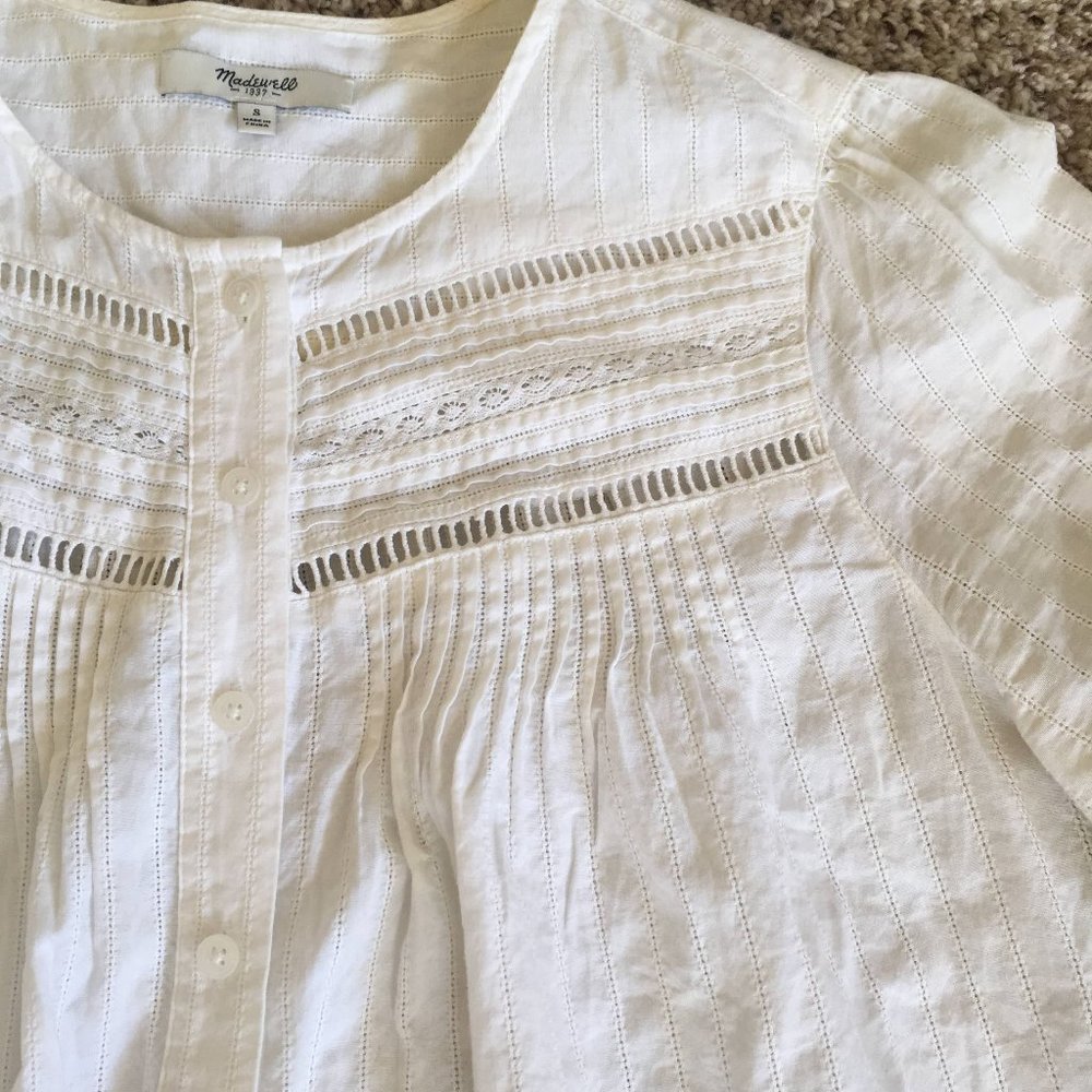Madewell White Cotton Blouse Peasant Button Up